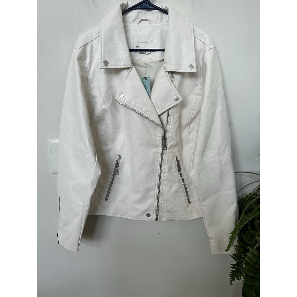 NWT Anthropologie Ivory Faux Leather Moto Jacket Sz 2X Plus Coquette Boho Chic